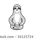 Meditating sloth. Hand drawn, doodle style. 50125724
