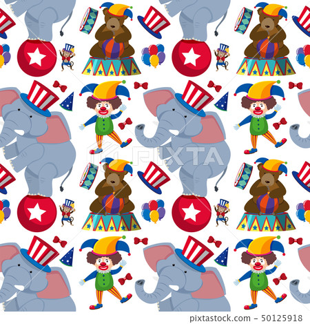 Seamless background with clown and circus animals-插圖素材 [50125918] - PIXTA圖庫