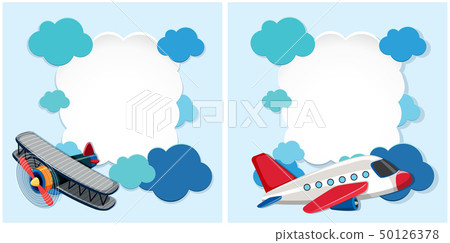 Border templates with airplanes and blue clouds 50126378
