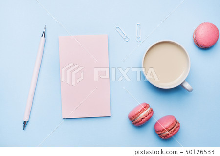 Concept morning Breakfast. Cup of coffee, macaroon Concept morning Breakfast. Cup of coffee, macaroon 50126533