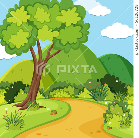 Nature scene with trees and mountains - Stock Illustration [50126729 ...