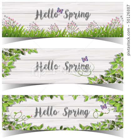 Hello Spring sign with flowers and butterfly Hello Spring sign with flowers and butterfly 50126887