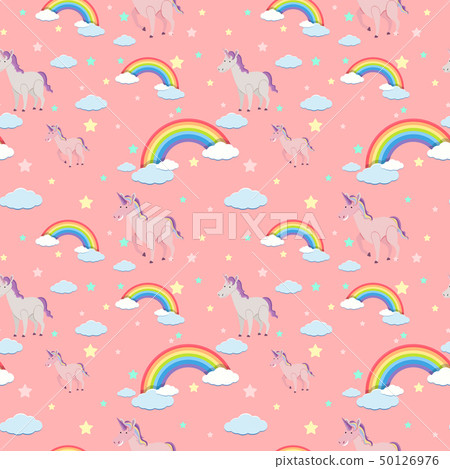 Seamless background with unicorns and rainbows 50126976