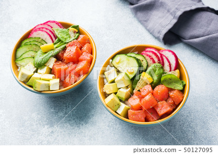 Traditional Hawaiian Poke salad with salmon, 50127095