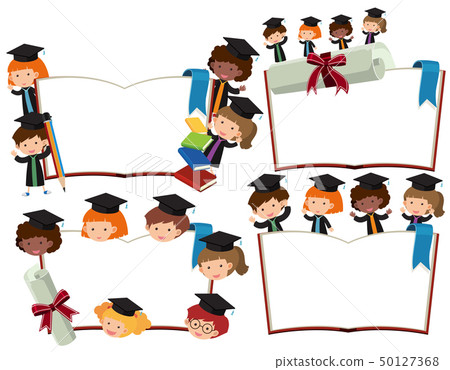 Four blank books with kids in graduation outfits 50127368