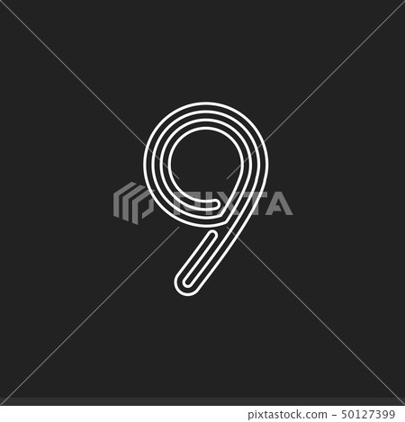 Lines number 9, thread maze style vector latin number for logo and monogram. Typography design. 50127399