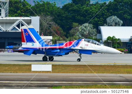 Su-30SM fighter jets taxiing on runway 50127546