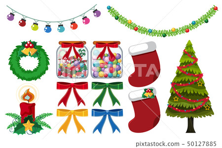 Different christmas decorations on white 50127885
