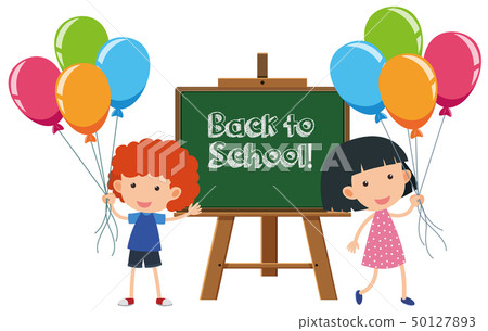 Boy and girl with back to school sign Boy and girl with back to school sign 50127893