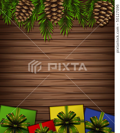 Background template with presents on wooden board - Stock Illustration ...