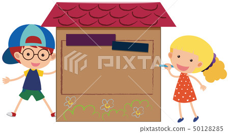 Cardboard background with boy and girl Cardboard background with boy and girl 50128285