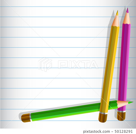 Line paper template with three color pencils Line paper template with three color pencils 50128291
