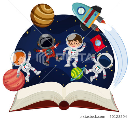 Book about astronomy with astronauts and planets 50128294