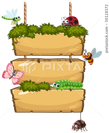 Wooden sign template with different bugs Wooden sign template with different bugs 50128372