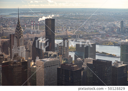 New York skyline from the top view at sunset. close up New York skyline from the top view at sunset. close up 50128829