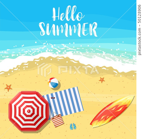 beach sun umbrellas flip-flops and beach 50128906