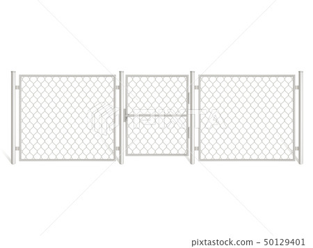 Silver colored grid fencing with gate metal rabitz Silver colored grid fencing with gate metal rabitz 50129401