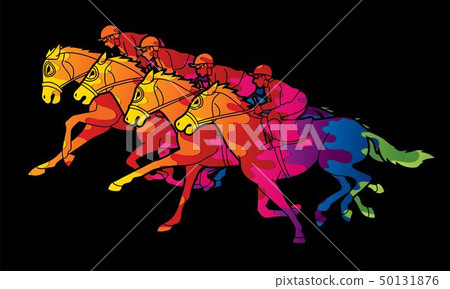 Group of Jockeys riding horse, sport vector Group of Jockeys riding horse, sport vector 50131876