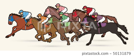 Group of Jockeys riding horse, sport vector Group of Jockeys riding horse, sport vector 50131879