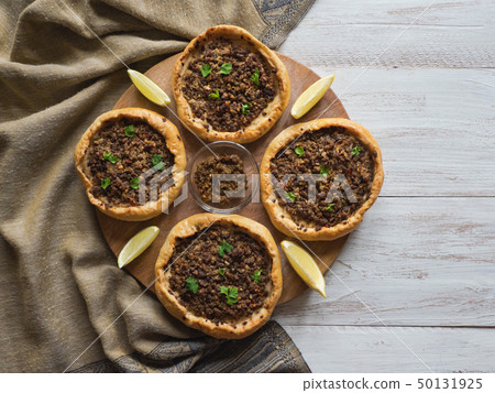 Beef Mince Sfiha - Arabian opened meat pies. Beef Mince Sfiha - Arabian opened meat pies. 50131925