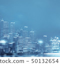 Abstract motion blur of city skyline in blue tone  50132654