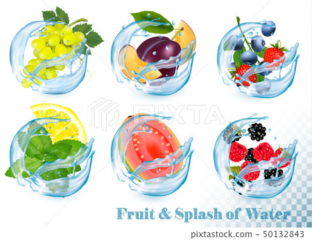 Big collection of fruit in a water splash icons. Big collection of fruit in a water splash icons. 50132843
