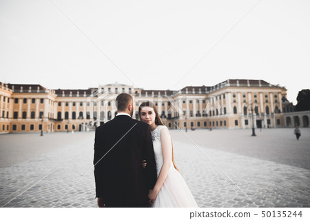 Luxury married wedding couple, bride and groom posing in luxury city Luxury married wedding couple, bride and groom posing in luxury city 50135244