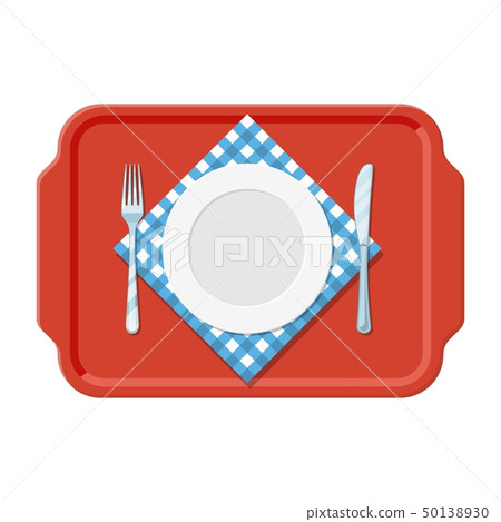 A plastic tray with iron plate knife and fork A plastic tray with iron plate knife and fork 50138930