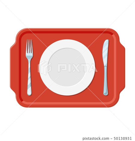 A plastic tray with iron plate knife and fork A plastic tray with iron plate knife and fork 50138931
