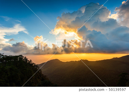 colorful dramatic sky with cloud at sunset. 50139597