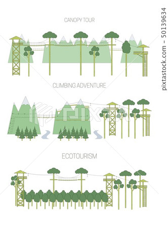 Set of eco tourism illustrations. Line art style. 50139634