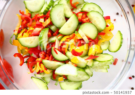 Glass Bowl Holding Vegetable Ingredient Salad 50141937