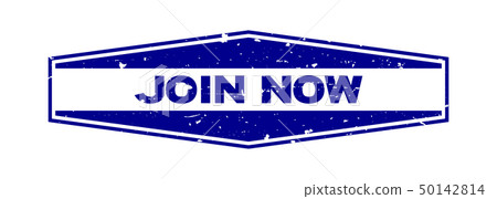 Grunge blue join now word hexagon rubber stamp 50142814