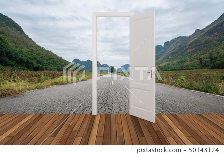 Landscape behind the opening door Landscape behind the opening door 50143124