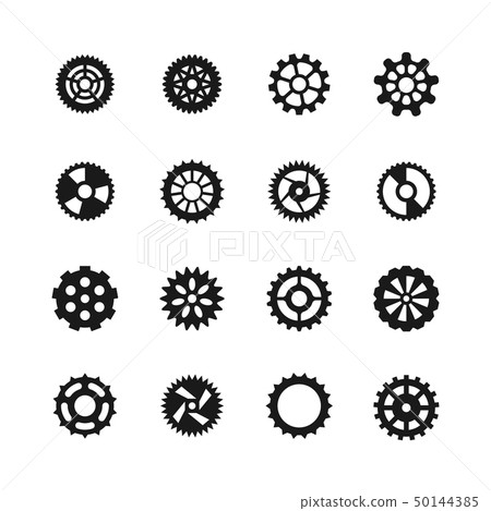 Gear vector icons. Transmission with cogwheel and mechanism gears symbols Gear vector icons. Transmission with cogwheel and mechanism gears symbols 50144385