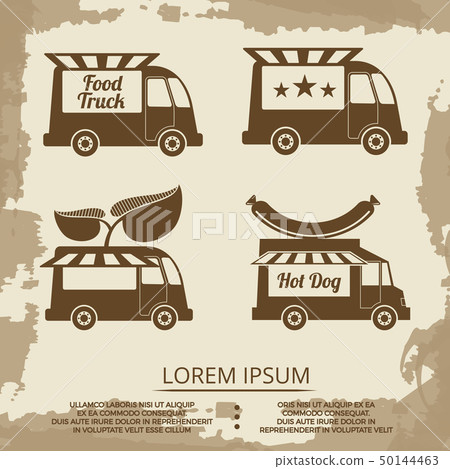 Food trucks set - vintage poster with food truck 50144463