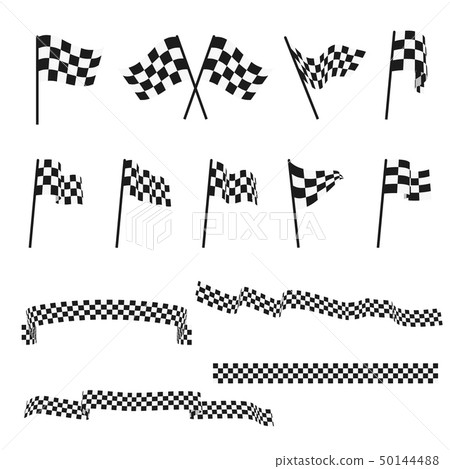 Black and white checkered auto racing flags and finishing tape vector set Black and white checkered auto racing flags and finishing tape vector set 50144488