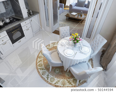 kitchen and dining room in the neoclassical style 50144594
