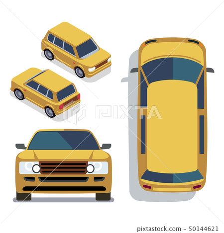 Vector flat-style cars in different views. Yellow isometric suv Vector flat-style cars in different views. Yellow isometric suv 50144621