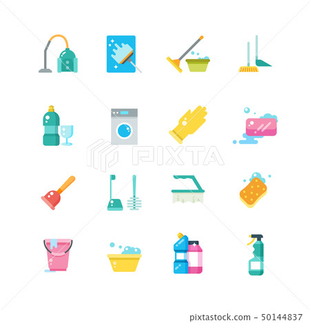 Cleaning home services and household tools isolated vector flat icons 50144837