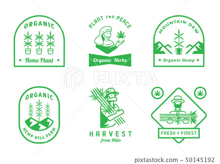 hemp farm badge design with farmer 50145192