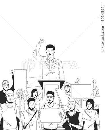 man making a speech and audience with signboard - Stock Illustration ...