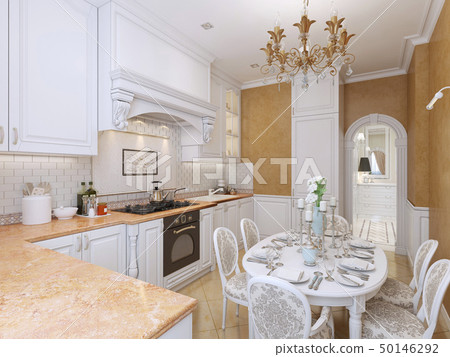 Kitchen in the style of Provence with a dining 50146292