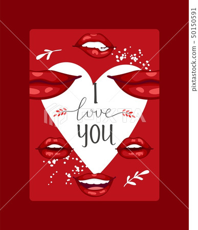 Lip vector pattern cartoon beautiful red lips in kiss or smile fashion lipstick sexy mouth kissing 50150591