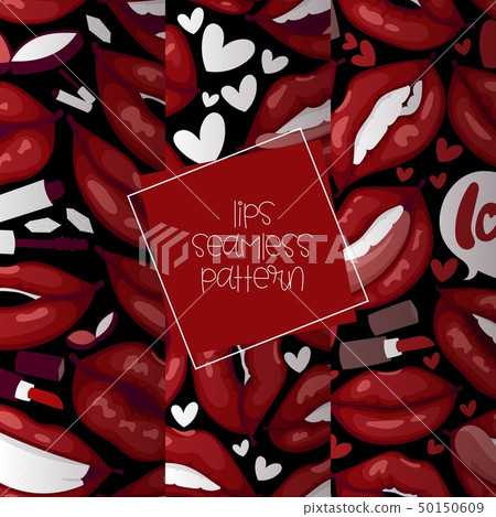 Lip vector seamless pattern cartoon beautiful red lips in kiss or smile fashion lipstick sexy mouth Lip vector seamless pattern cartoon beautiful red lips in kiss or smile fashion lipstick sexy mouth 50150609