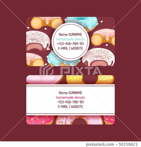 Donut vector doughnut business card food glazed sweet dessert with sugar chocolate in bakery Donut vector doughnut business card food glazed sweet dessert with sugar chocolate in bakery 50150621
