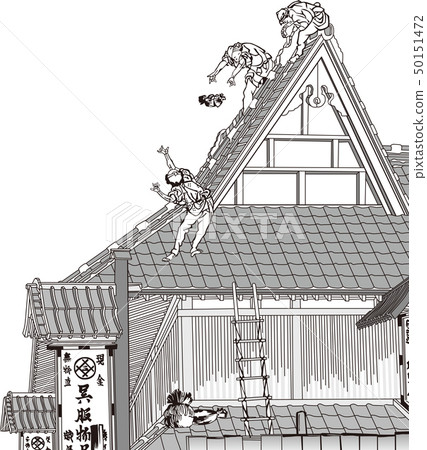 Ukiyoe building part 2 black and white 50151472