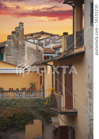 colored houses in the historic center of Rome. 50155230