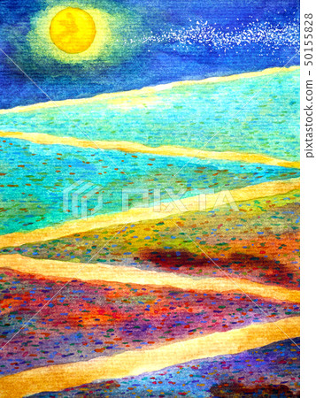 Yellow Full Moon In Colorful Background Beautiful Stock Illustration