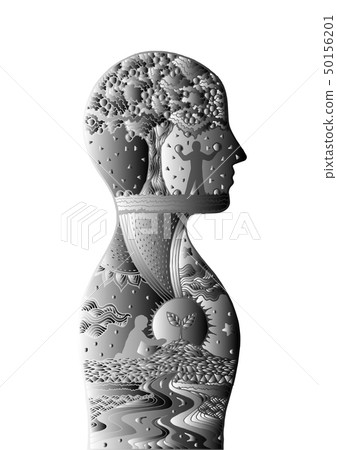 Human head man inside planting tree invert color 50156201